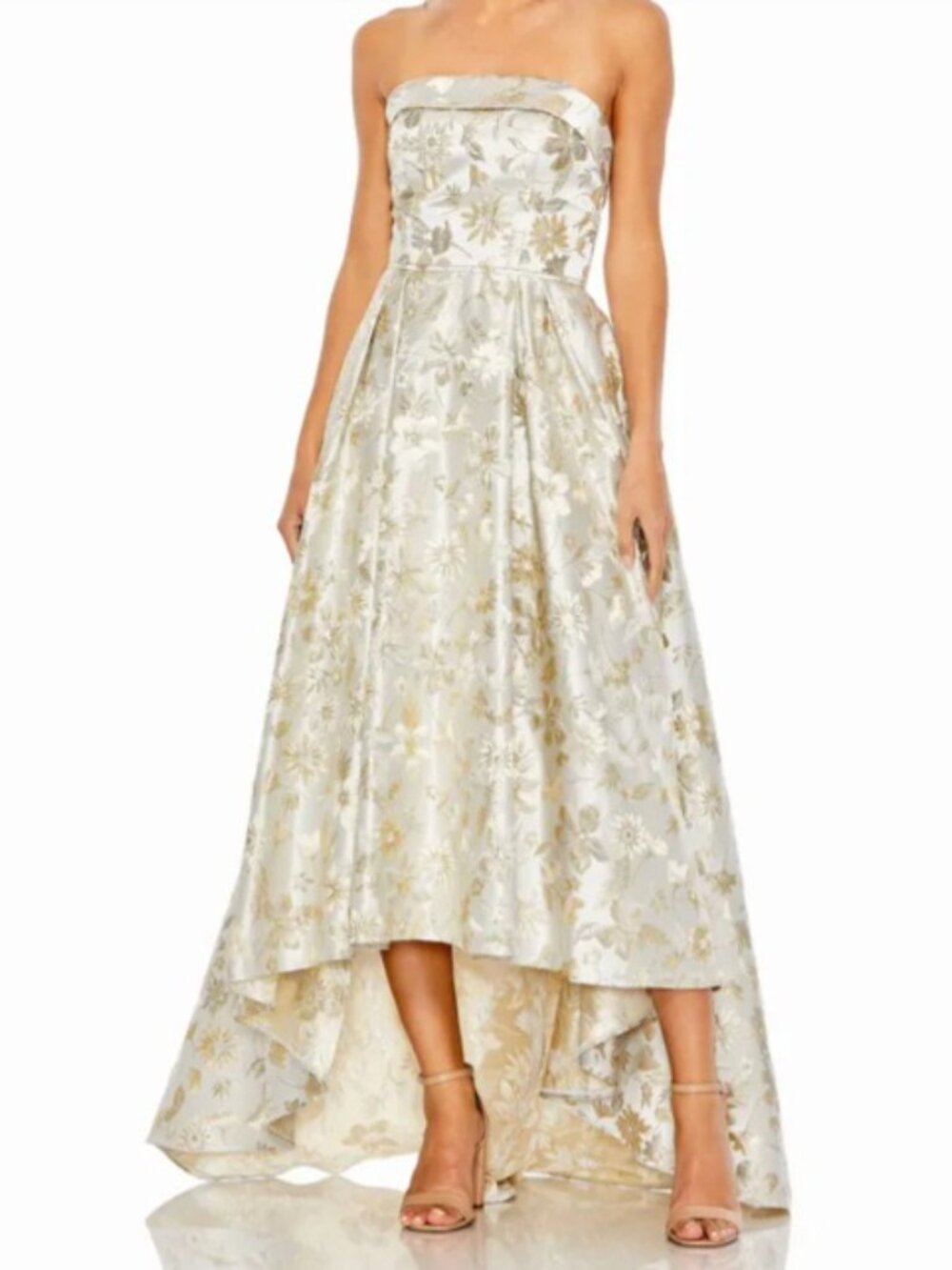 Mac Duggal Brocade Strapless Golden Floral High Low Gown 8 NWT